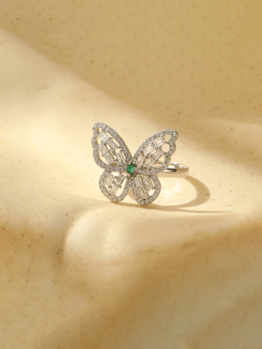 RS605 [White Gold] 925 Sterling Silver Cubic Zirconia Butterfly Classic Band Ring